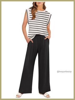 Women's 2 Piece Lounge Set Tank Top & Palazzo Wide Leg Pants Matching Vacation
